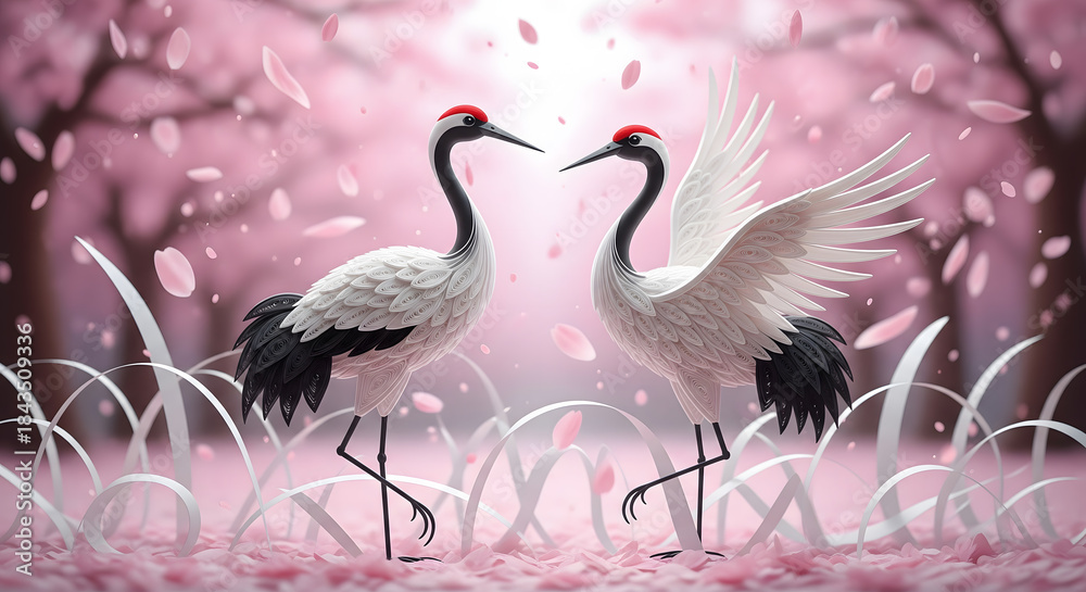 Fototapeta premium Quilled Sakura Cranes