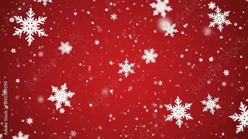 Animated White Snowflakes Falling on Red Background for Winter Season