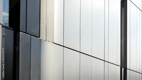 Modern Architectural Exterior With Metallic Panels And Reflective Glass Against a Sky Background