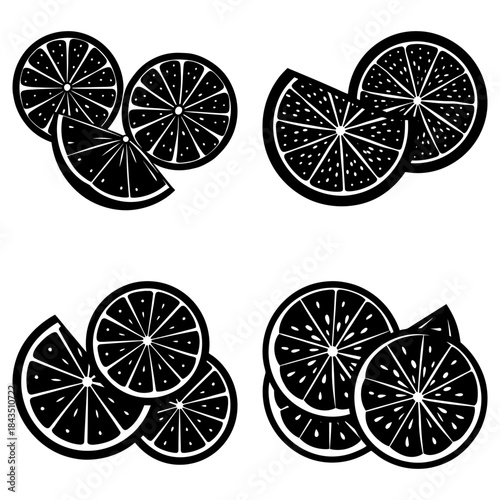 Four Slices of Lemon with Juice Droplets on White Background citrus fruit