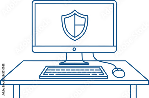 Cybersecurity Shield on Monitor vector