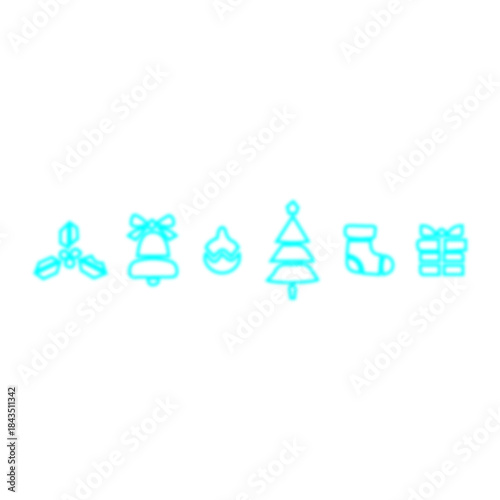 Christmas icons set with bow, bell, hat, tree, sock and gift