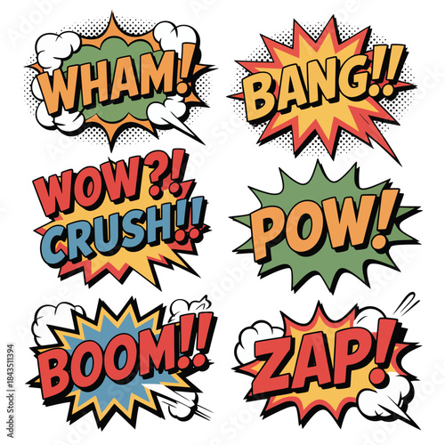 Comic Book Sound Effects and Words Collection on White Background speech bubble explosion