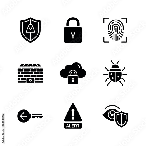 Core Cyber Security Protection Black Icon Set