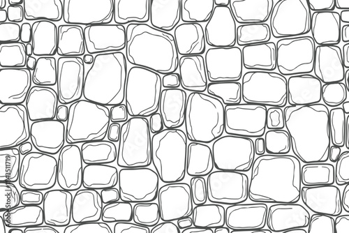 A detailed hand drawn sketch of a rustic stone wall featuring irregularly shaped textured rocks with visible mortar lines creating a natural and organic pattern