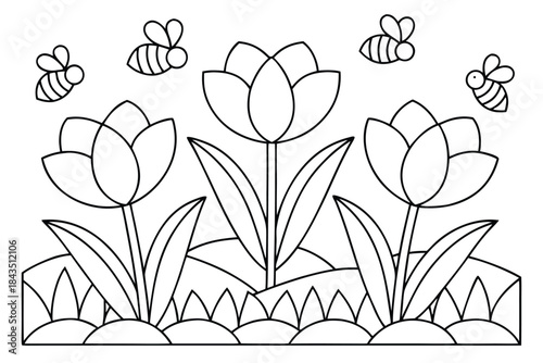 Playful Little Girl Outline for Kids Coloring Page, Simple Black and White Educational Line Drawing