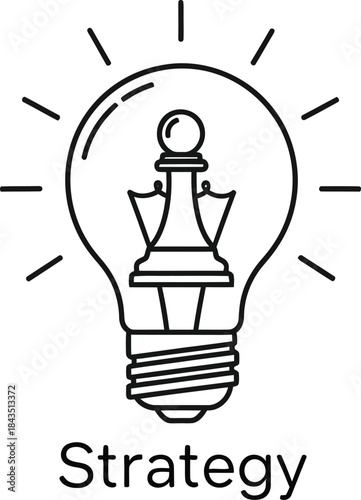 Business strategy and creative idea concept with chess pawn inside light bulb line art illustration