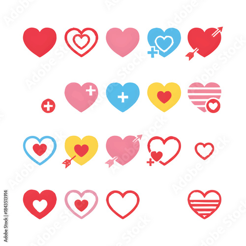 Colorful Heart Icon Set Vector Collection – Love, Health, Social Media & Valentine's Day Graphics"