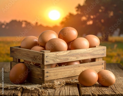 Brown Eggs in Wooden Crate