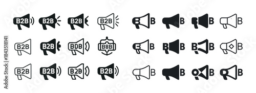 B2b marketing icons: monochrome megaphone symbols for business c