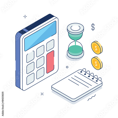 A premium isometric illustration of financial planning, budget management