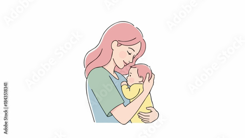 Mother holding her baby with love and tenderness.