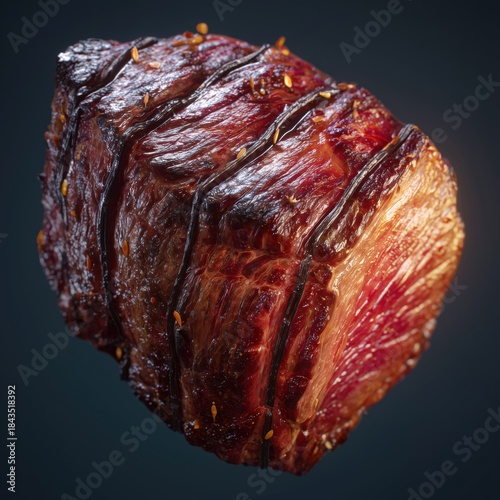 ジューシーな焼き肉の塊。料理やグルメ関連の素材に最適な肉のアップ写真。
