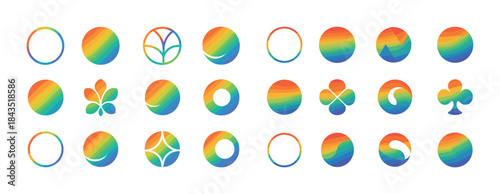 Colorful rainbow circle icons with various symbol designs