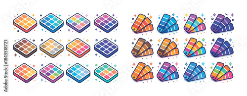 Colorful palette and swatch icons in various vibrant combination