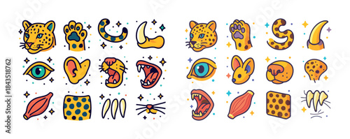 Colorful animal icon set featuring leopard, tiger, and mouse ele
