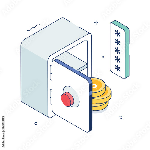 An eye catching isometric illustration of money safety, financial security