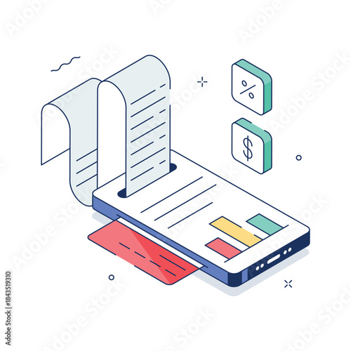 Grab this creative isometric illustration of online banking statement