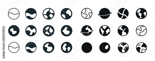 Set of simple earth icons in various styles and designs