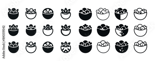 Variety of minimalist black and white plant icons in pots