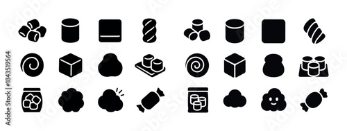 Assorted candy silhouettes: diverse sweet treats icons set in bl