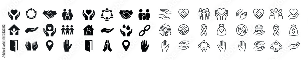 Fototapeta premium Collection of diverse black and white community and support icon
