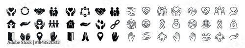 Collection of diverse black and white community and support icon