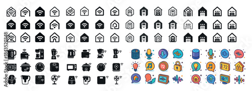 Smart home icons set: appliances, connectivity, voice control, a