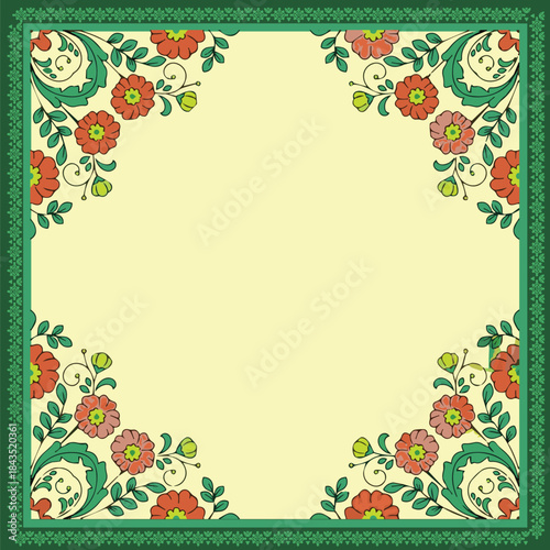 Vintage floral vector frame. Victorian. Flora. Colorful, ughal Seamless Wallpaper for print, Mughal Flower, Mughal Border.