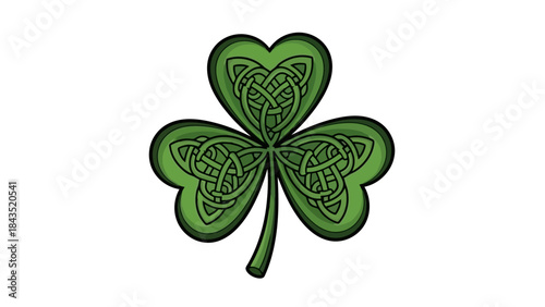 Green Shamrock with Intricate Celtic Knot Design, Symbol of Luck and Ireland