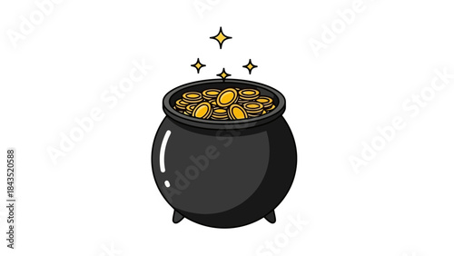 Pot of Gold Coins with Sparkling Stars, Symbolizing Wealth and Fortune