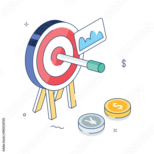 Easy to edit isometric style illustration of financial target, business aim
