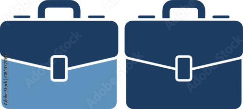 Two blue briefcases side by side with handles and clasps