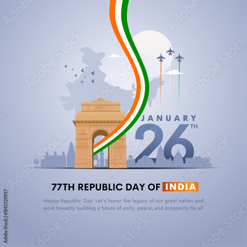 26 january happy republic day of india creative scoial media post design, vector illustration.