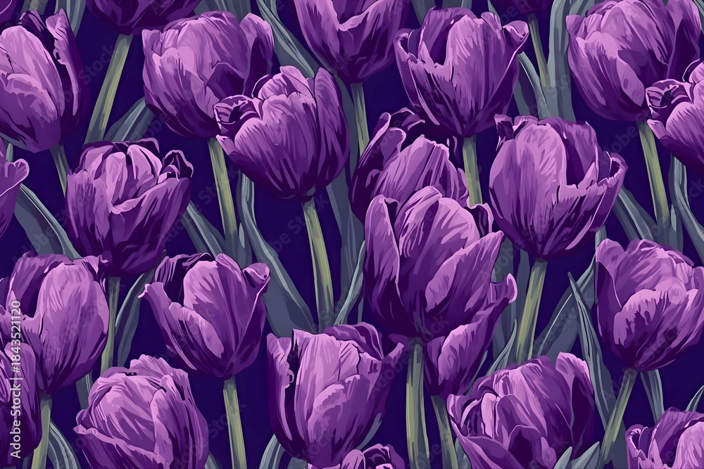 Obraz premium floral background .featuring a harmonious combination of . Purple Tulips .elegant, fresh, and natural aesthetic, suitable for backgrounds, posters, greeting cards, wedding invitations