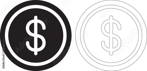Vector illustration of two dollar sign icons in black and white