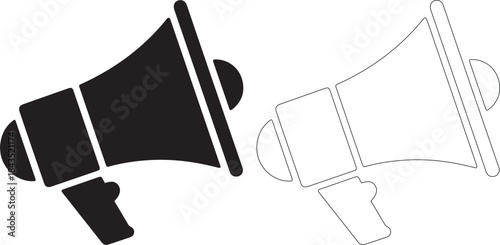 Black and white megaphone icons with one
