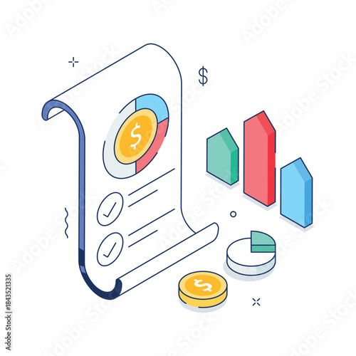 A visually appealing isometric illustration of financial report, premium vector