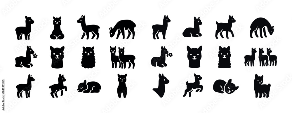 Obraz premium Set of 24 llama and alpaca silhouettes in various poses and styl