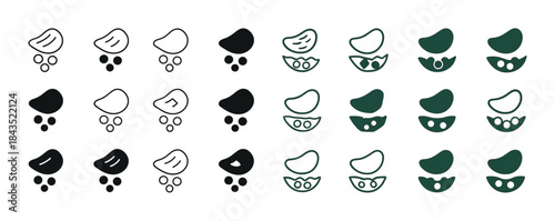 Collection of abstract avocado and peas icons in various styles