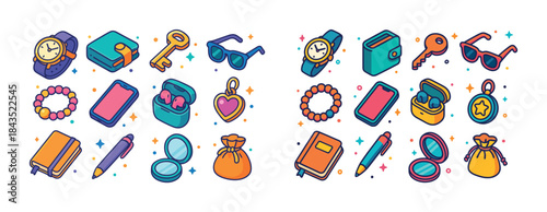 Colorful accessories and gadgets collection including watches, w