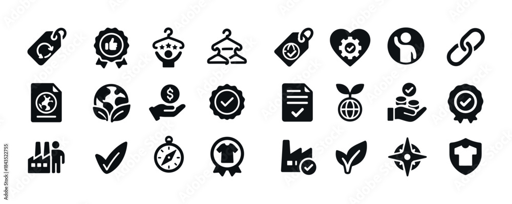 Obraz premium Set of 25 black icons: tags, awards, sustainability, commerce, f