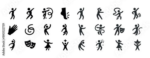Collection of dance and movement icons in black silhouette