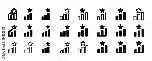 Set of progress bar icons with stars indicating achievement leve