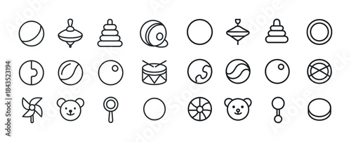 Collection of outline icons featuring toys and games