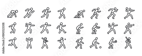 Outline icons of various sports activities including running and