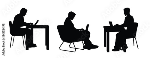 Men Working with Laptops in Office and Remote Settings silhouette