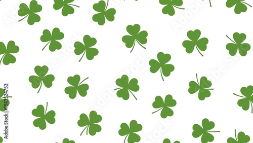 Seamless Pattern of Green Shamrock Leaves on White Background, St. Patrick's Day