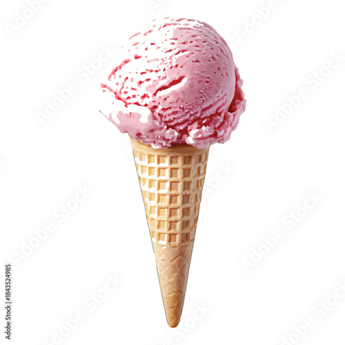 Single scoop of pink strawberry ice cream in a waffle cone vector