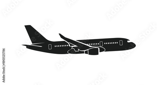 A sleek silhouette of a modern passenger jet airplane in flight, ready for its next journey across the skies